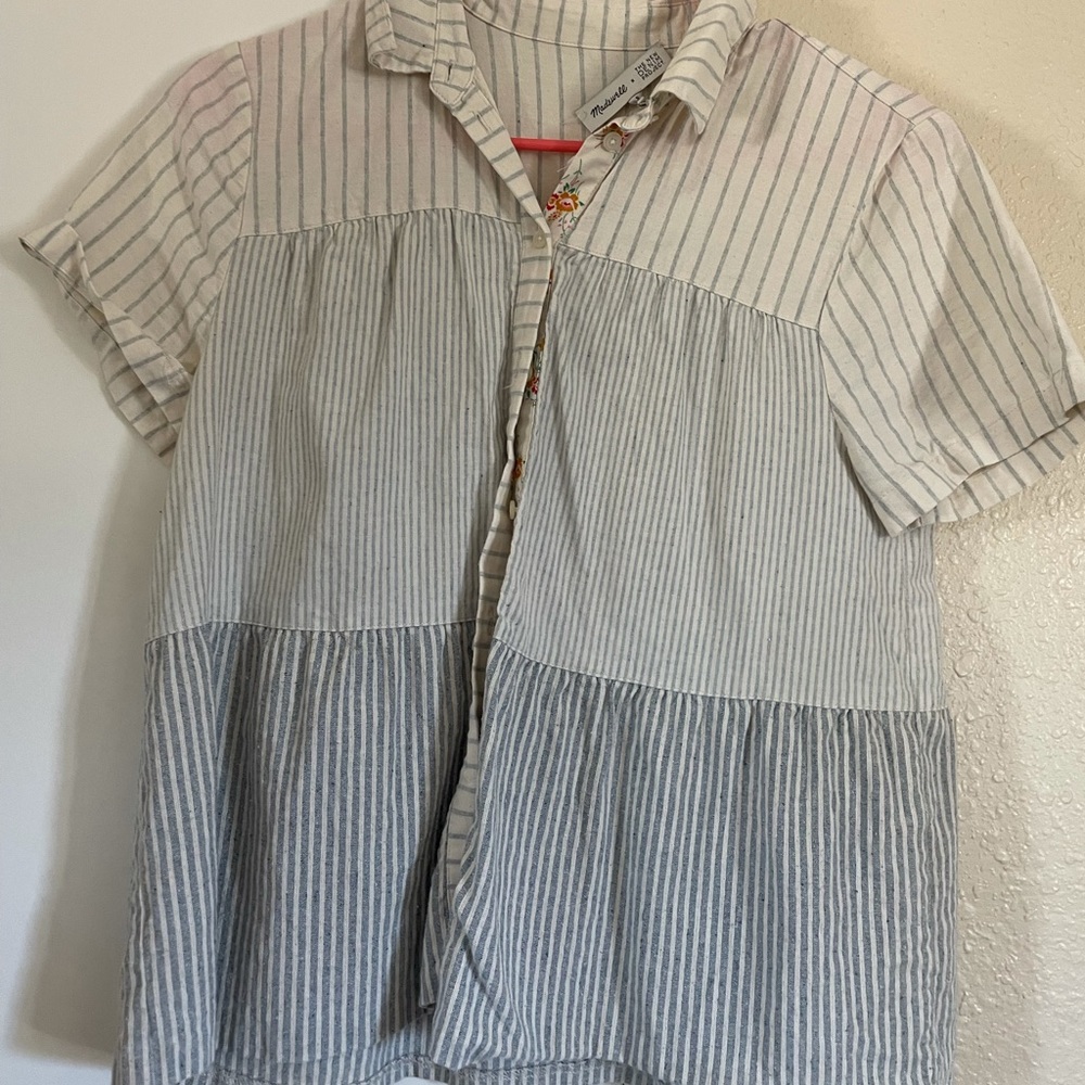 Blue Madewell Button-Up Short-sleeve Top -S